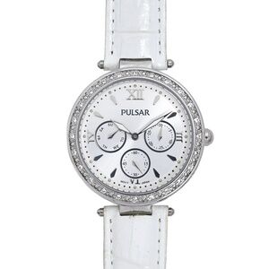 Pulsar Diamond Bezel White Leather Ladies Watch 38mm